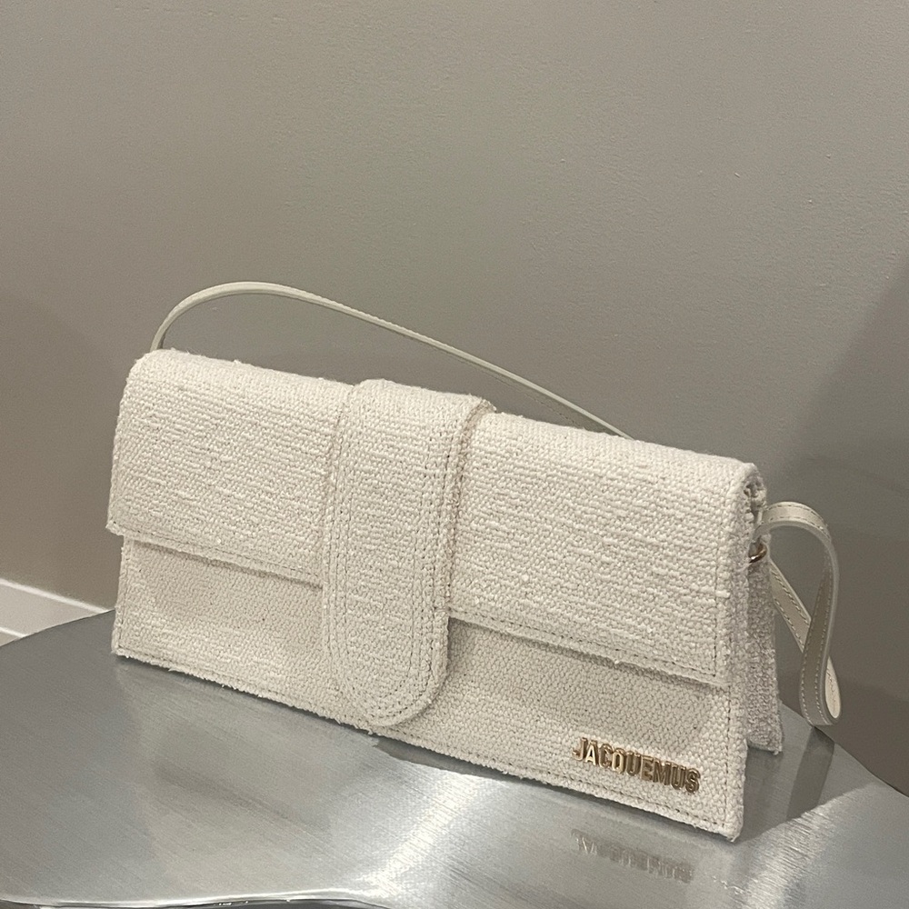 Jacquemus Woven Le Bambino Long Flap Bag- ivory